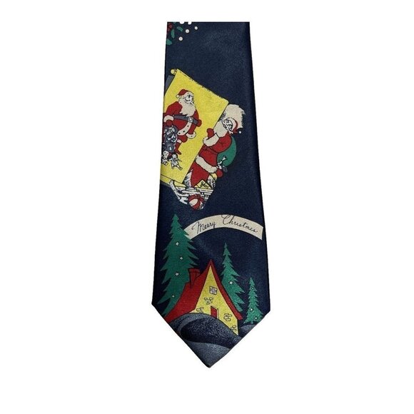 CARLO CHEGA Imported Silk Christmas Tie Blue Multi Men's‎ 3.75" Santa Parties - Picture 3 of 9